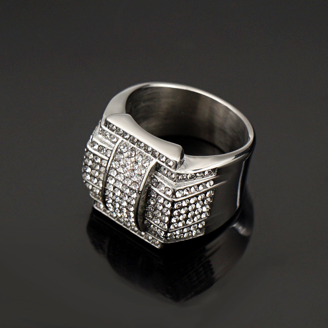 Hip Hop Chunky Wide Band Diamond Signet Ring Statement Fashion Ring For Men Party Jewelry
