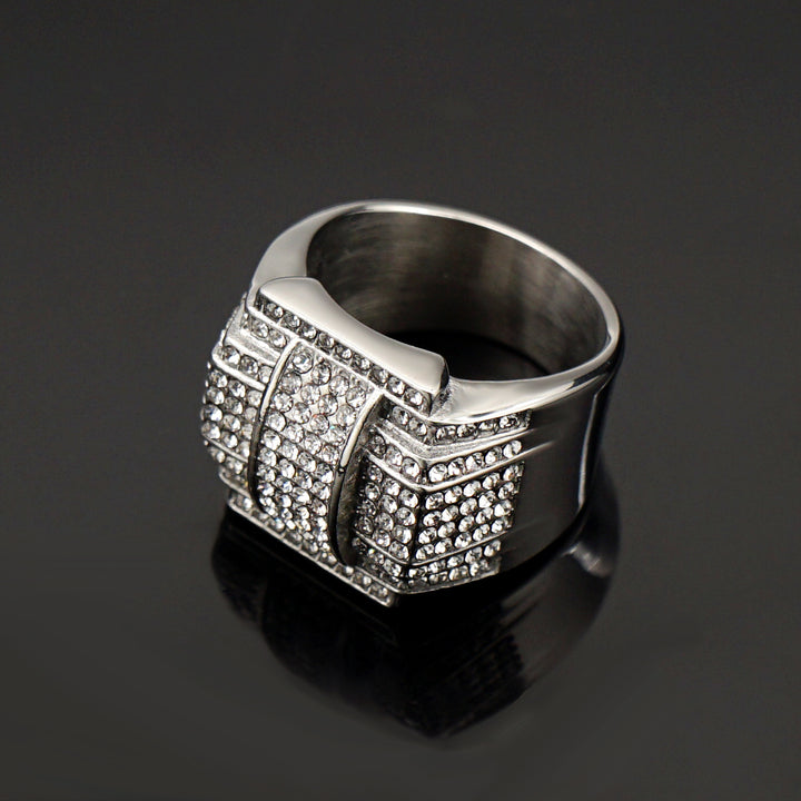 Hip Hop Chunky Wide Band Diamond Signet Ring Statement Fashion Ring For Men Party Jewelry