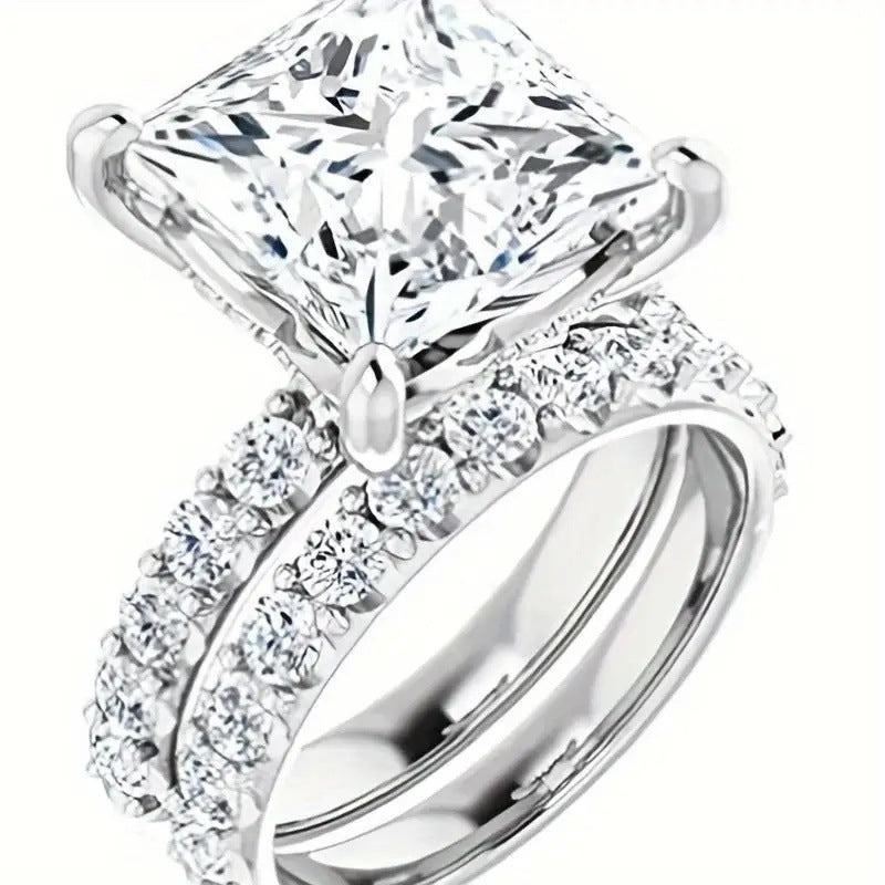 Princess Cut Diamond Bridal Ring Set Two Piece Wedding Engagement Stackable Band