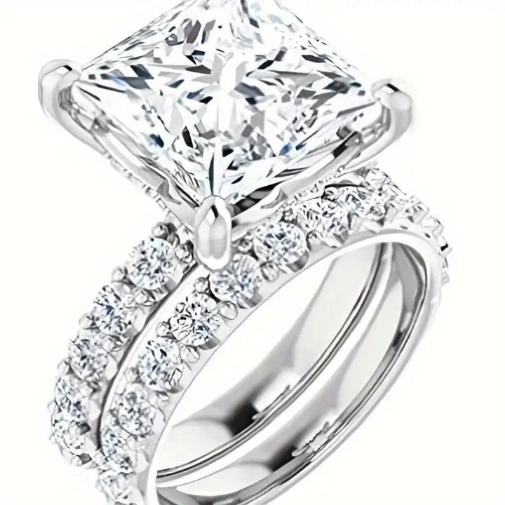 Princess Cut Diamond Bridal Ring Set Two Piece Wedding Engagement Stackable Band