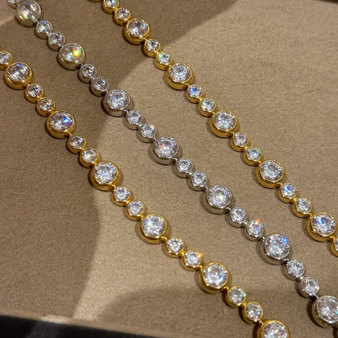 Bezel Set Round Diamond Tennis Bracelet Elegant Stackable Wrist Chain Dainty Luxury Daily Wedding Bridal Statement Jewelry Gift For Women