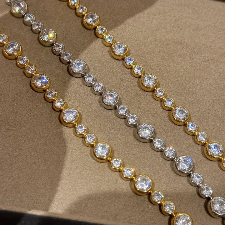 Bezel Set Round Diamond Tennis Bracelet Elegant Stackable Wrist Chain Dainty Luxury Daily Wedding Bridal Statement Jewelry Gift For Women