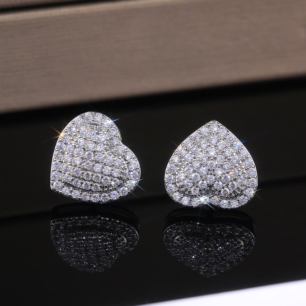 Women Heart Shape Stud Earrings Pave Diamond Statement Earrings Dainty Chic Wedding Bridal Party Romantic Fashion Jewelry Gift