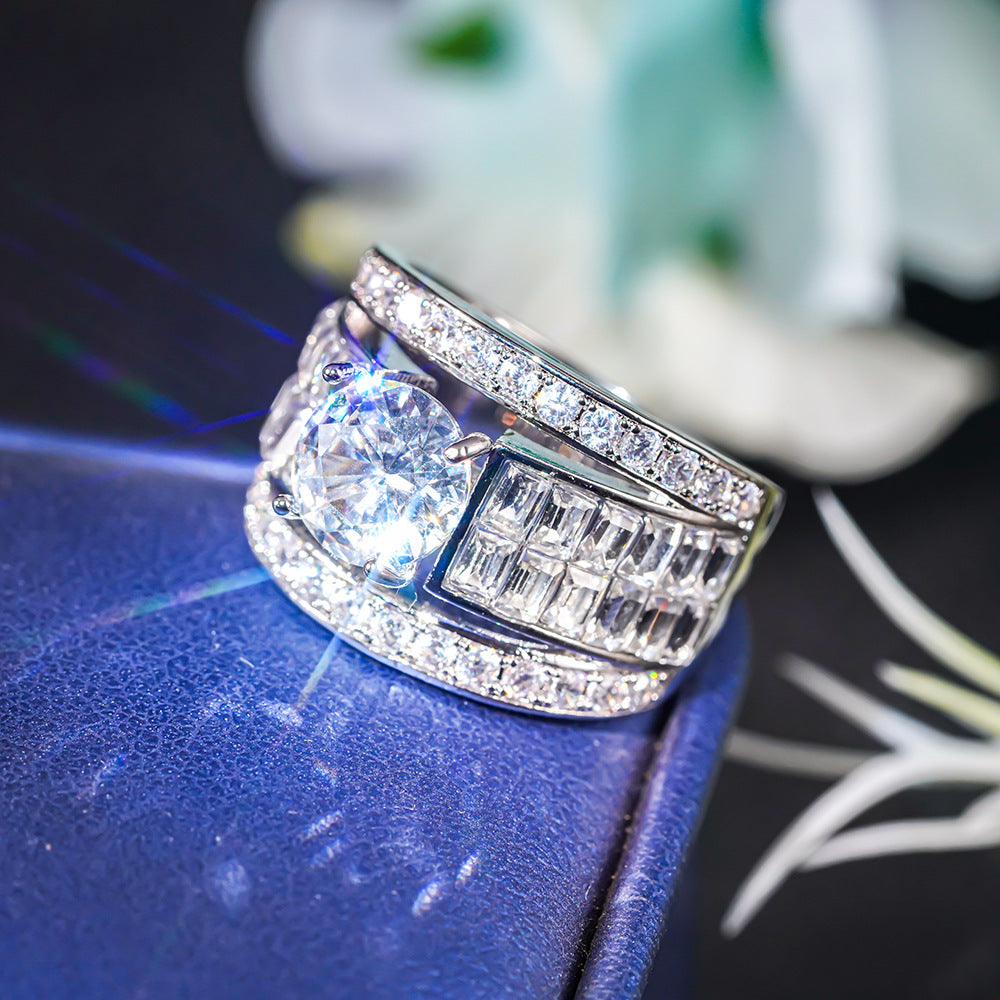 Round Diamond Statement Ring Vintage Bridal Wedding Band Luxury Engagement Ring For Women Men