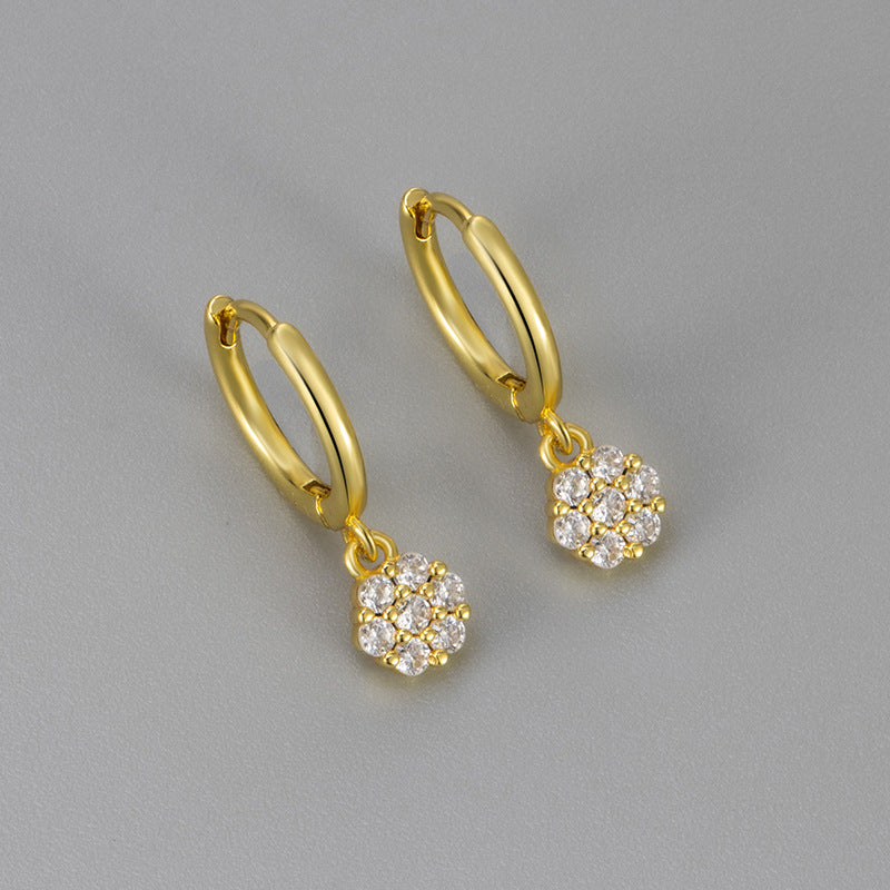 Flower Cluster Diamond Drop Huggie Earrings Dainty Dangling Hoop Earrings Minimalist Elegant Stackable Statement Ear Jewelry Trendy Gift For Women