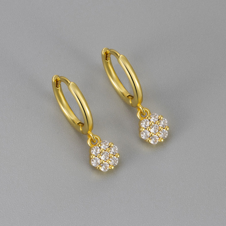 Flower Cluster Diamond Drop Huggie Earrings Dainty Dangling Hoop Earrings Minimalist Elegant Stackable Statement Ear Jewelry Trendy Gift For Women