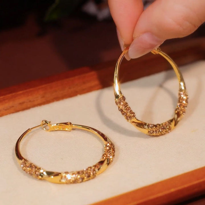 Twisted Pave Diamond Hoop Earrings Glitter Large Circle Earrings Trend Statement Stackable Versatile Fashion Ear Jewelry Gift For Women Daily Party Dating