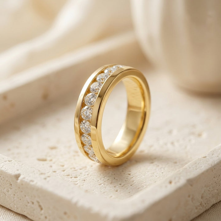 Channel Set Diamond Eternity Band Ring For Men Women Classic Wedding Band