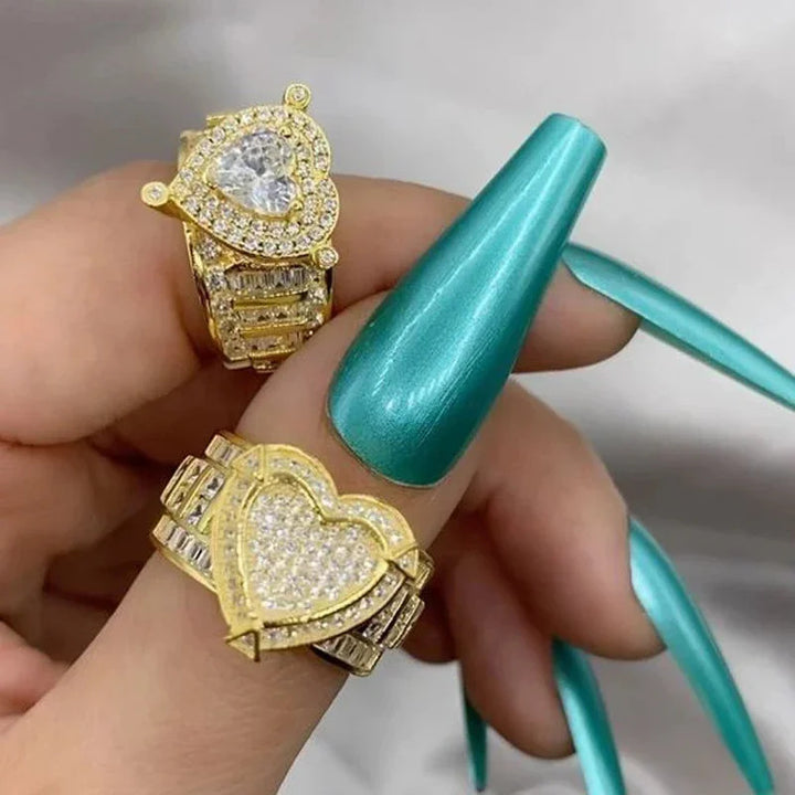 Heart Shape Diamond Ring Iced Out Statement Ring Hip Hop Promise Ring Bold Luxury Cocktail Fine Jewelry