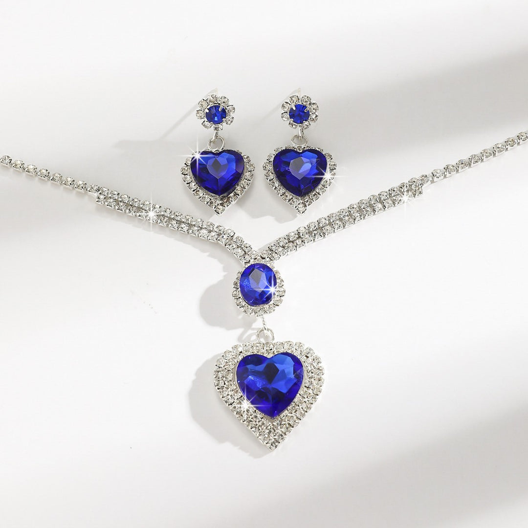 Royal Blue Heart Gem Jewelry Set Heart Diamond Pendant Necklace Drop Earrings Sterling Silver Bridal Jewelry Set Statement Party Wedding Jewelry For Women