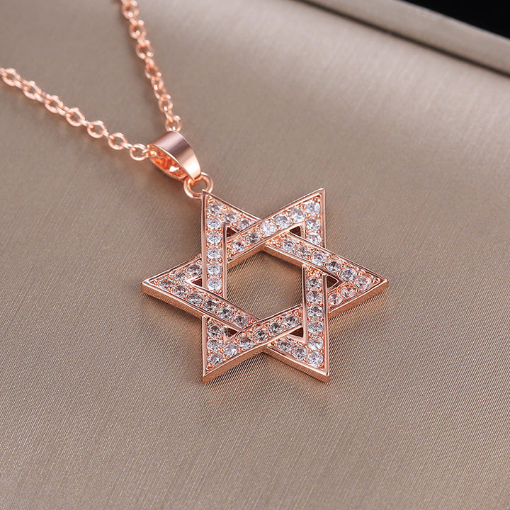 Hexagram Full Diamond Necklace, Rose Gold Star of David Luxury Women Choker