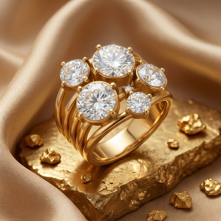 Twisted Multi‑Round‑Diamond Cluster Statement Ring For Women