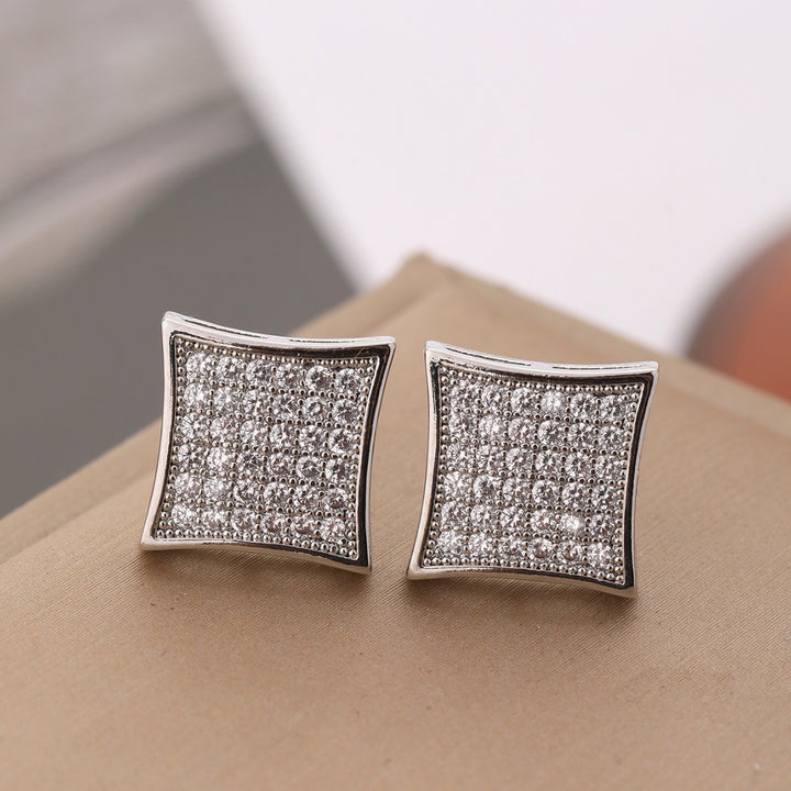 Curved Full Diamond Square Stud Earrings Elegant Womens Diamond Jewelry