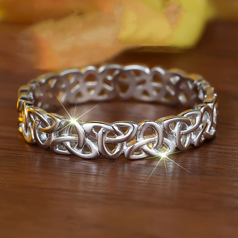Celtic Knot Solid Silver Band Ring Hollow Interwoven Knot Eternity Ring For Men Women
