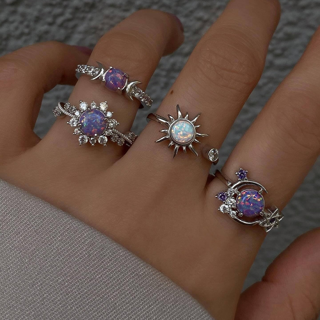 Sun Moon Star Opal Stackable Ring Celestial Statement Ring Vintage Aesthetic Open Band Ring Mystical Astrology Jewelry Gift For Women