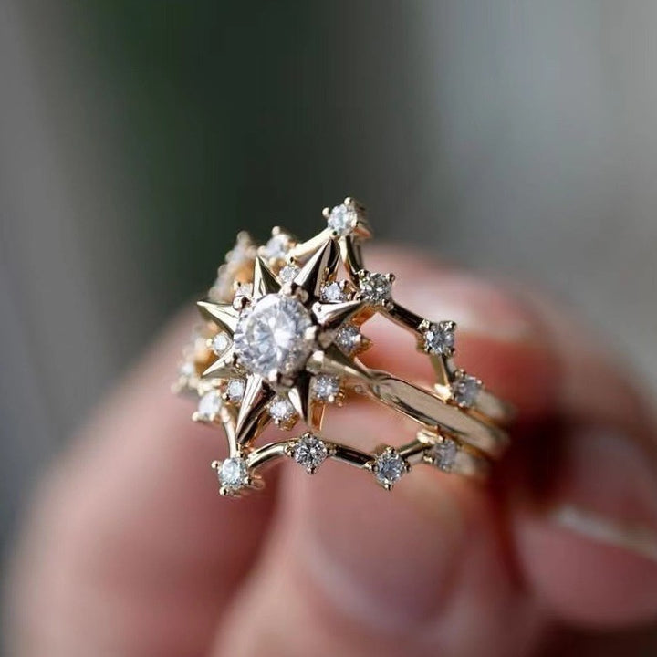 Star Shape Statement Jewelry Ring Elegant Multi Layer Ring For Women Wedding Promise Ring