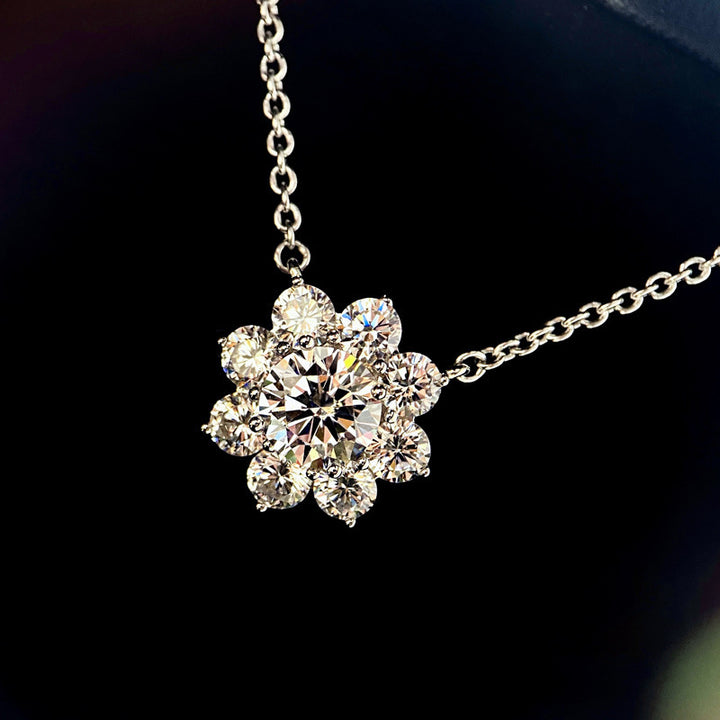 Sunflower Halo Diamond Jewelry Set Brilliant Snow‑Flare Three‑Piece Set Earrings Ring Necklace