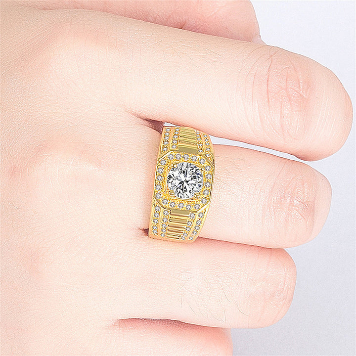 Luxury Wide Square Halo Center Stone Mens Diamond Band