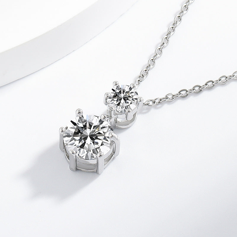 Two Stone Round Diamond Pendant Necklace Classic Solitaire Drop Necklace For Women Wedding Anniversary Daily Jewelry