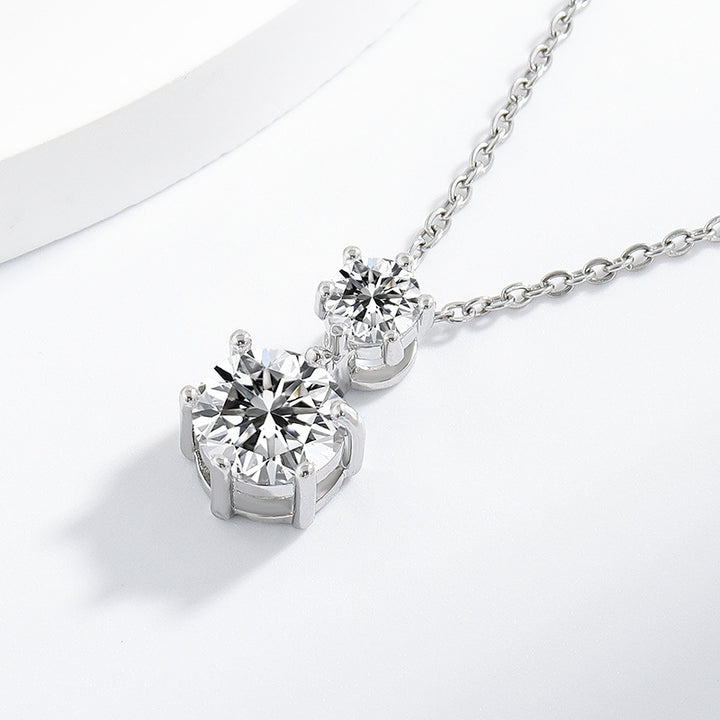Two Stone Round Diamond Pendant Necklace Classic Solitaire Drop Necklace For Women Wedding Anniversary Daily Jewelry