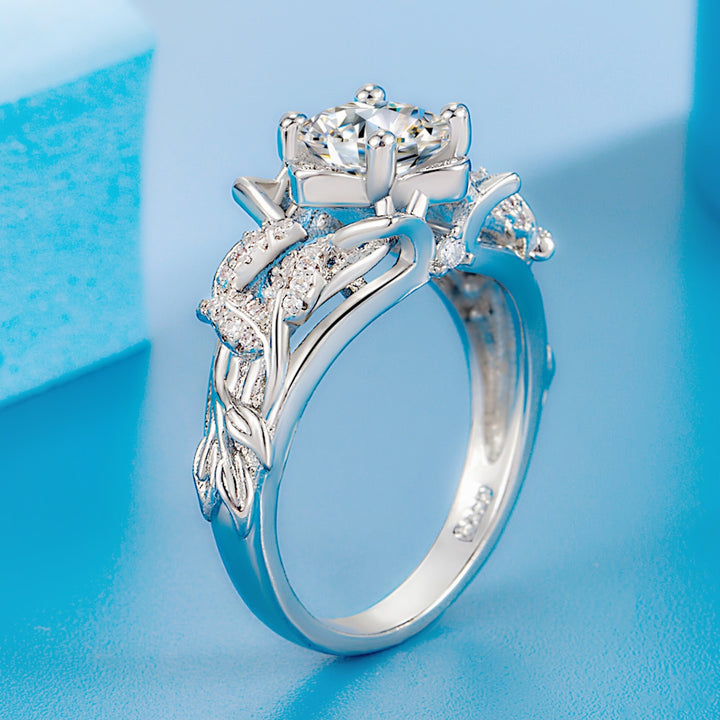 Vine‑Leaf Wrapped Diamond Women Ring, Vintage Openwork Carved Engagement Band