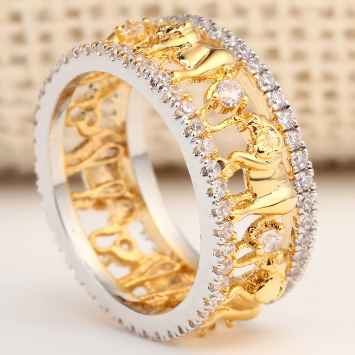 Open‑Work 3D Elephant Relief Wide Full‑Pave Sterling Silver Ring Ethnic Style Statement Band