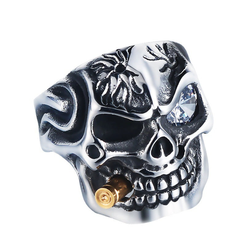 Diamond Skull Ring Cool Punk Mens Ring Halloween Fashion Jewelry