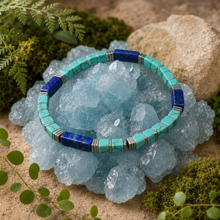 Vintage Natural Texture Beaded Bracelet Turquoise Lapis Lazuli Stackable Jewelry For Men Women