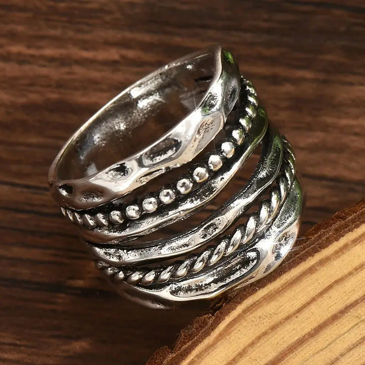 Vintage Hammered Multi Layer Band Ring Retro Stackable Statement Ring For Men Women Gothic Wide Band Jewelry