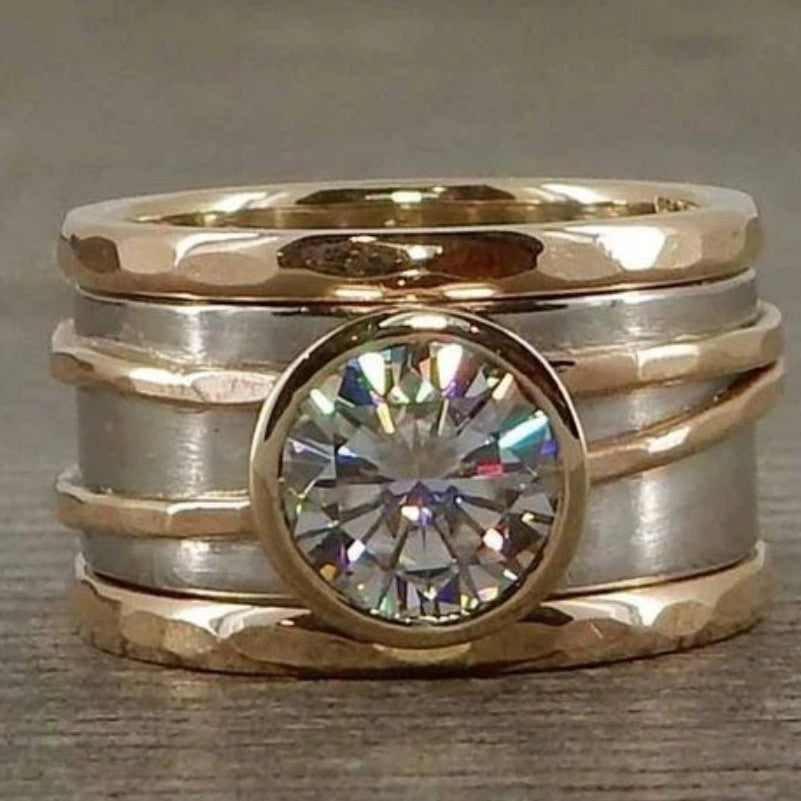 Wide Band Diamond Statement Ring Two Tone Unique Design Men's Ring Luxury Bold Fine Jewelry For Party Daily Wear