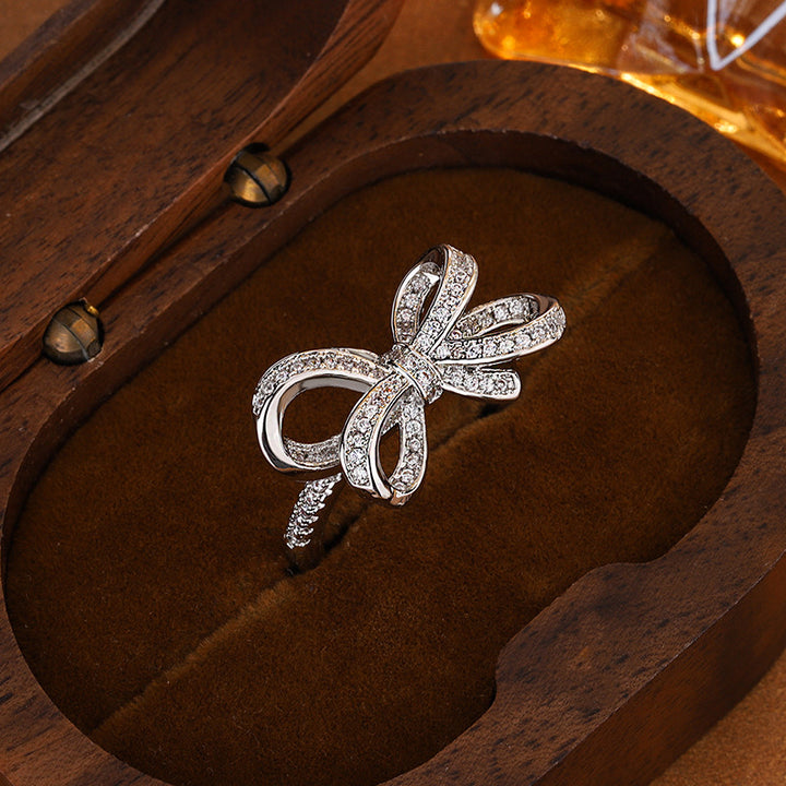 Bowknot Diamond Statement Ring For Women Wedding Anniversary Cocktail Party Fashion Jewelry