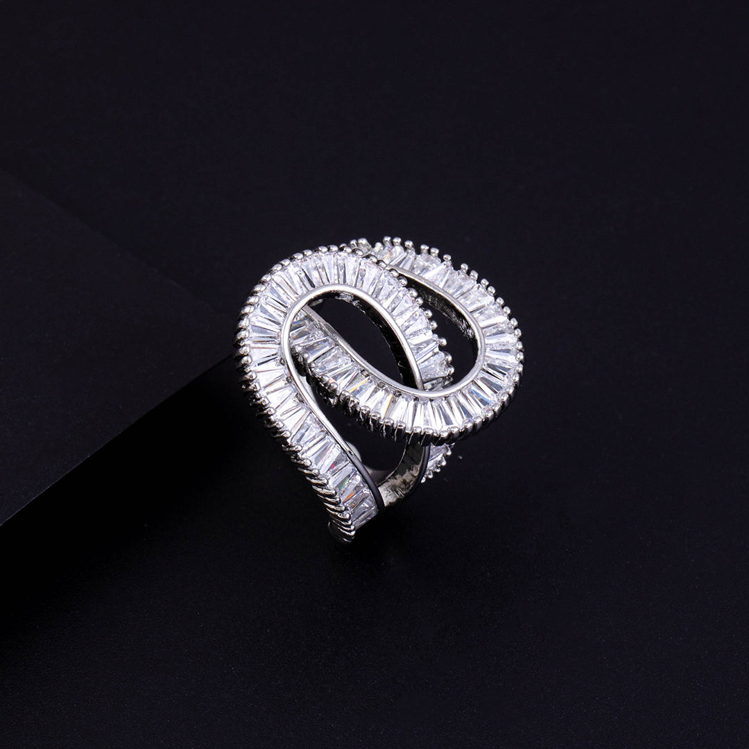 Spiral Twisted Open Cuff Diamond Statement Ring For Women Cocktail Party Evening Fashion Jewelry