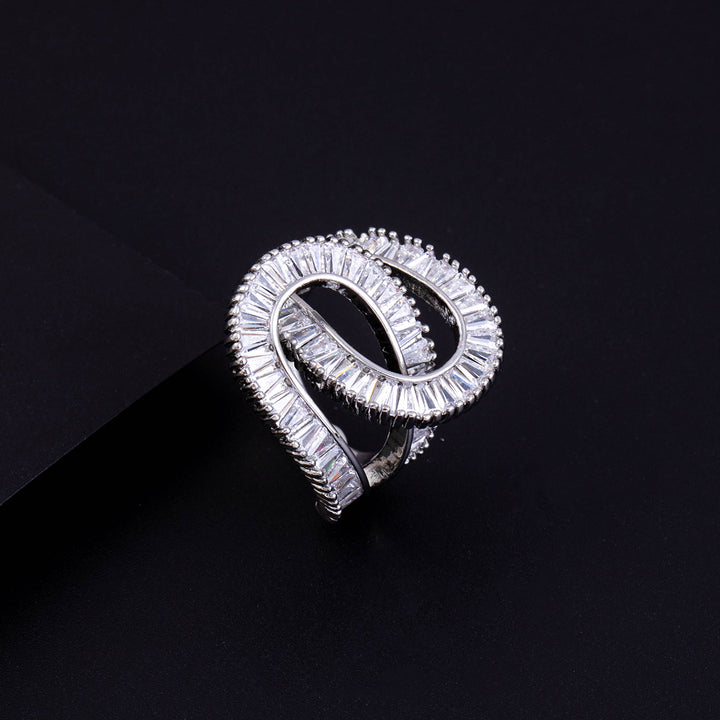 Spiral Twisted Open Cuff Diamond Statement Ring For Women Cocktail Party Evening Fashion Jewelry