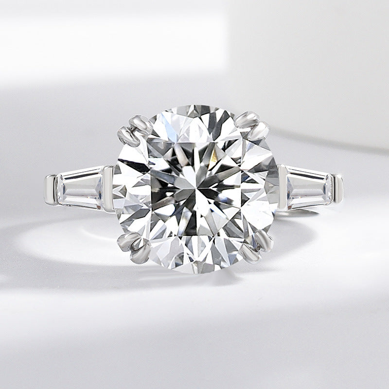 Round Diamond With Side Baguette Diamonds Adjustable Engagement Ring