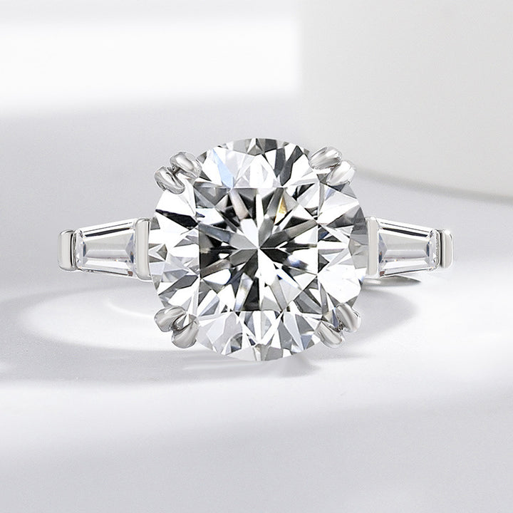 Round Diamond With Side Baguette Diamonds Adjustable Engagement Ring