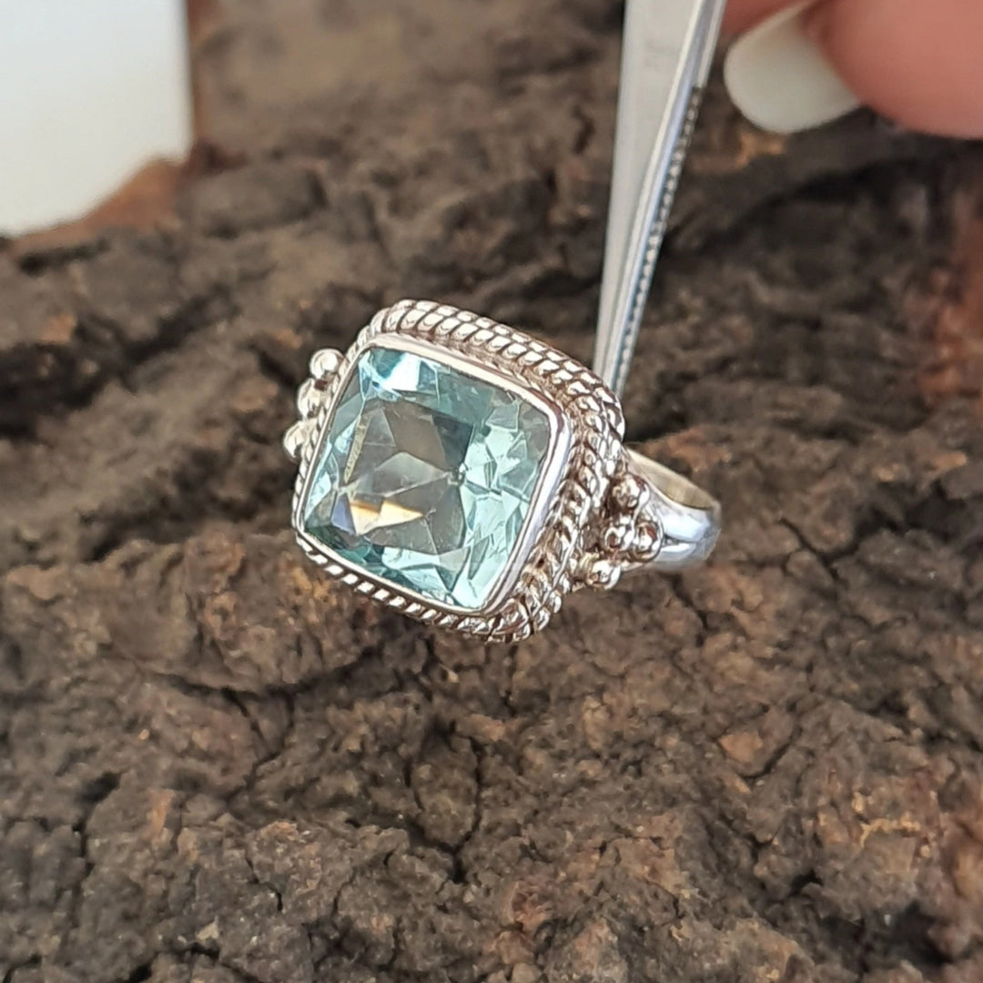 Vintage Square Gemstone Jewelry Ring For Women Inlaid Diamond Handmade Statement Ring