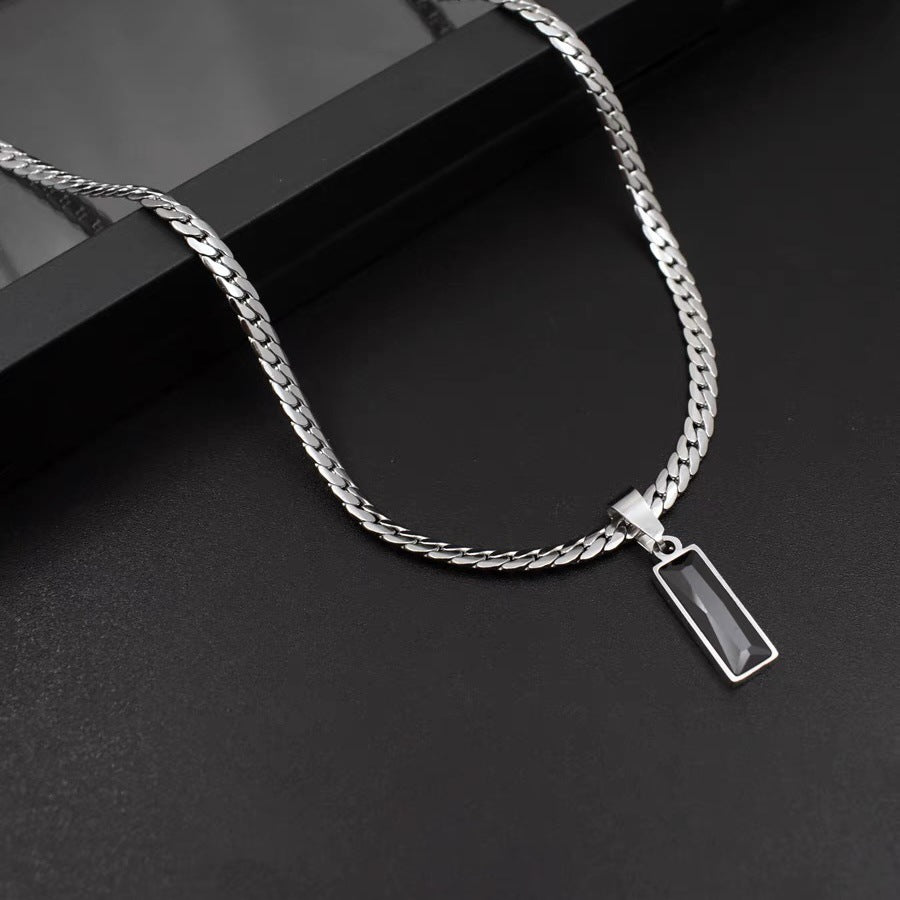 Rectangle Black Diamond Cuban Chain Necklace Minimal Cool Mens Diamond Pendant Choker