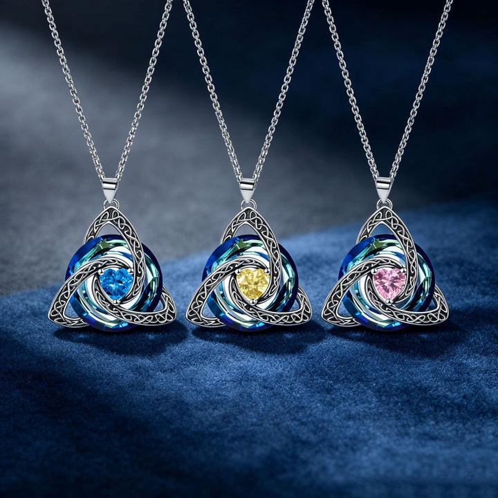 Celtic Trinity Knot Pendant Necklace Pure Silver Heart Diamond Birthstone Necklace For Women Or Men
