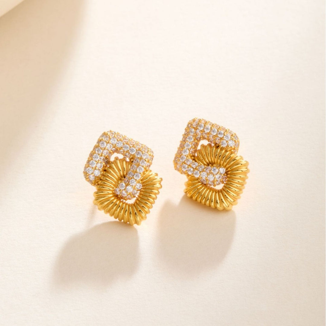 Vintage Interwoven Geometric Diamond Stud Earrings Textured Relief Women Earrings