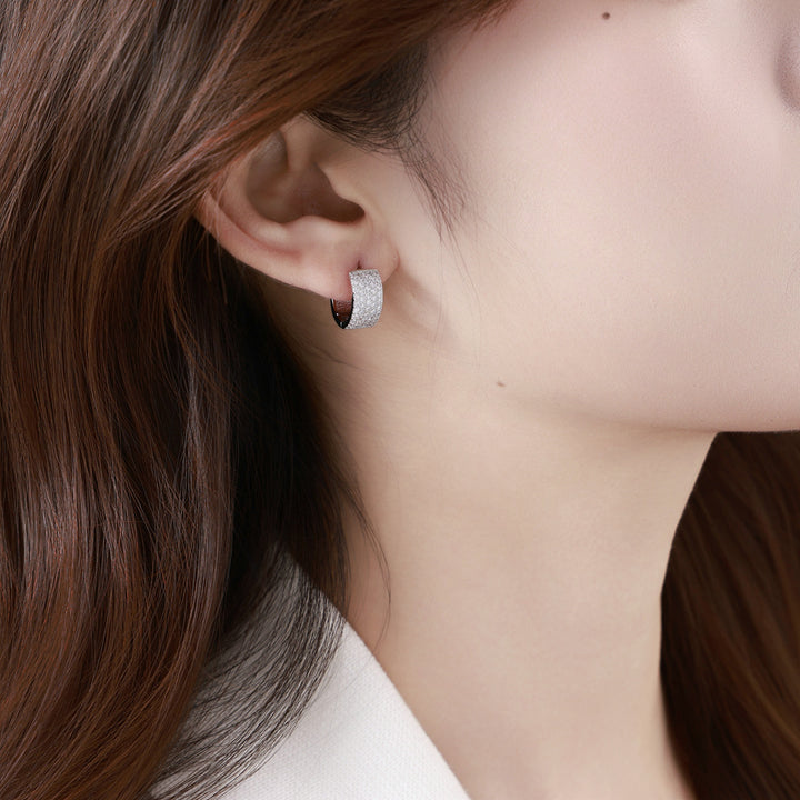 Paved Diamond Wide Square Huggie Earrings Luxury Minimalist Ear Jewelry