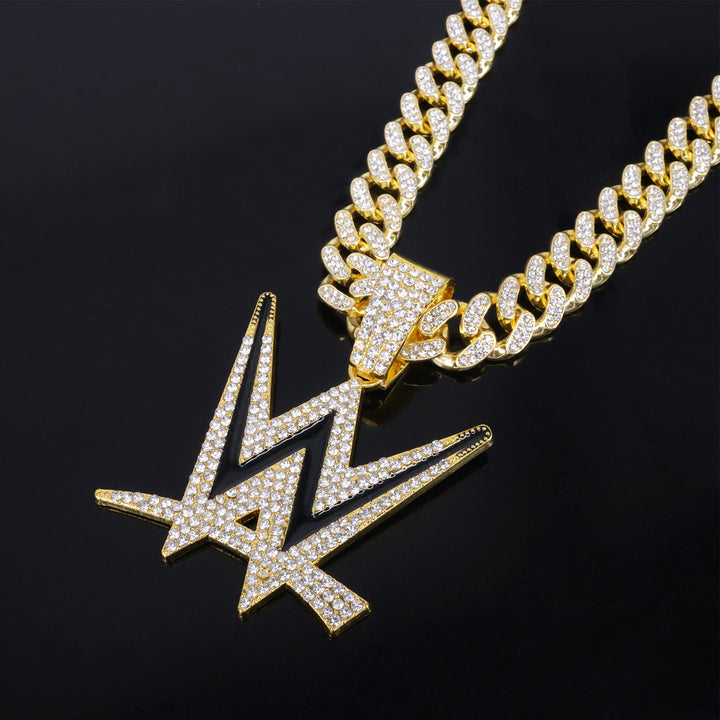 Iced Out Lightning Star Pendant Necklace Cuban Chain Hip Hop Diamond Necklace For Men Women