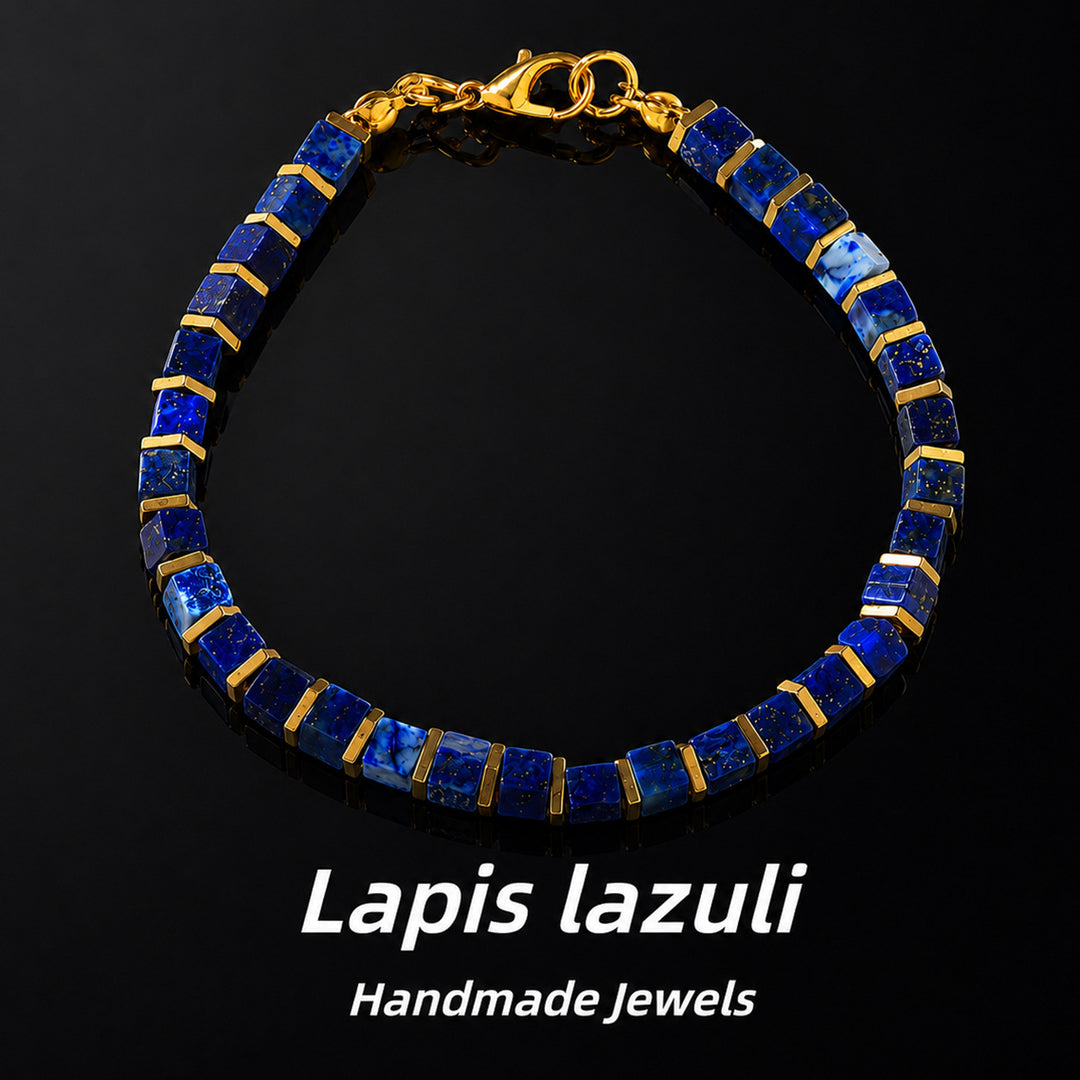 Vintage Square Natural Stone Beaded Bracelet Stackable Handmade Wrist Jewelry For Men Women