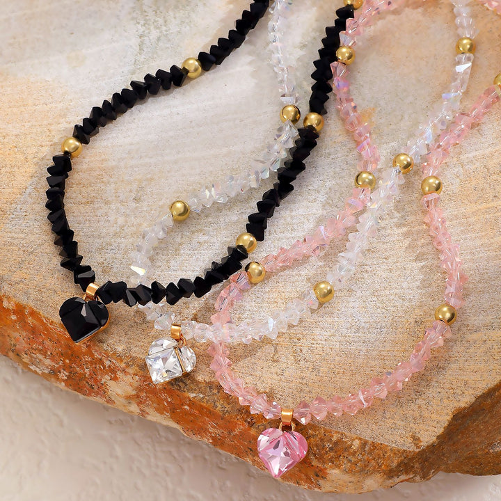 Heart Pendant Beaded Choker Dainty Sparkly Crystal Necklace Romantic Layered Trendy Neck Jewelry Valentine Gift For Women