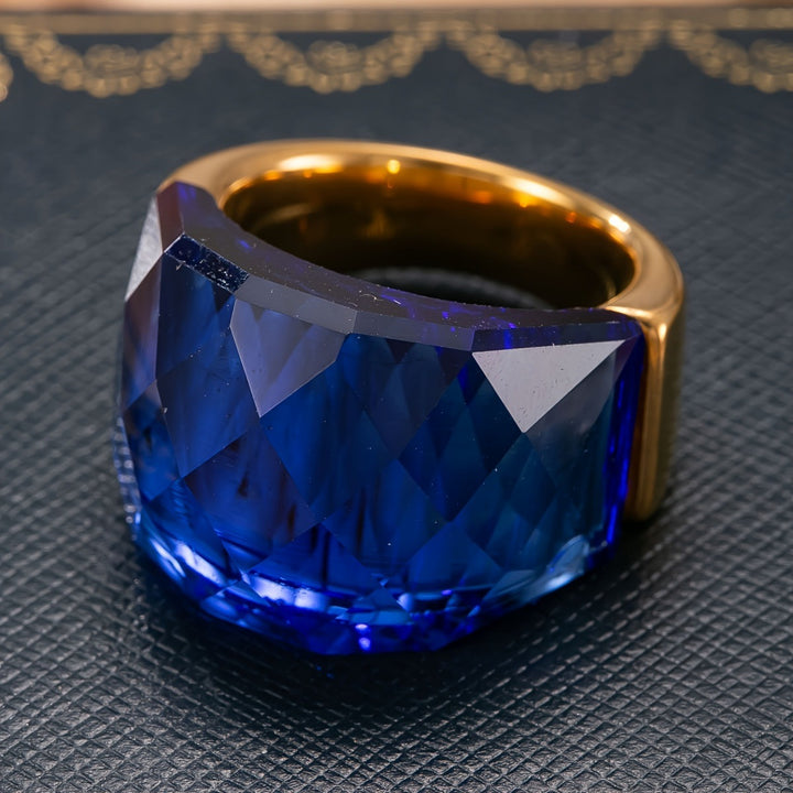 Large‑Cut Sapphire Wide Band Ring Luxurious Statement Women Ring