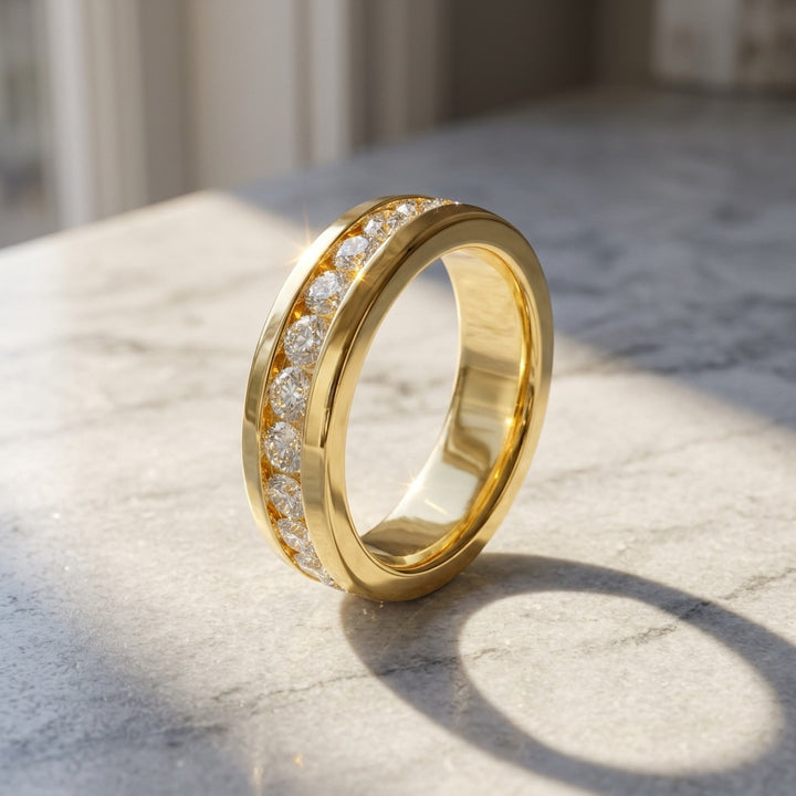 Channel Set Diamond Eternity Band Ring For Men Women Classic Wedding Band
