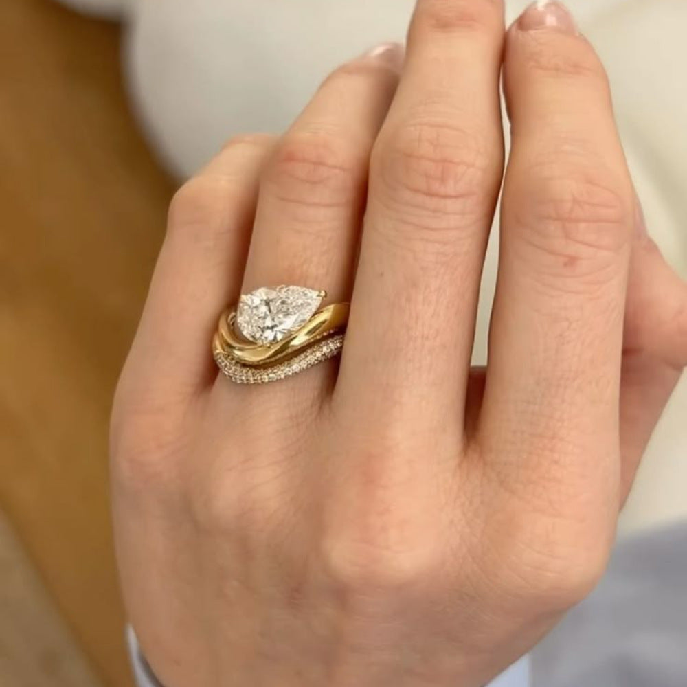 Pear Cut Diamond Stackable Jewelry Ring Set Elegant Bridal Wedding Engagement Statement Band
