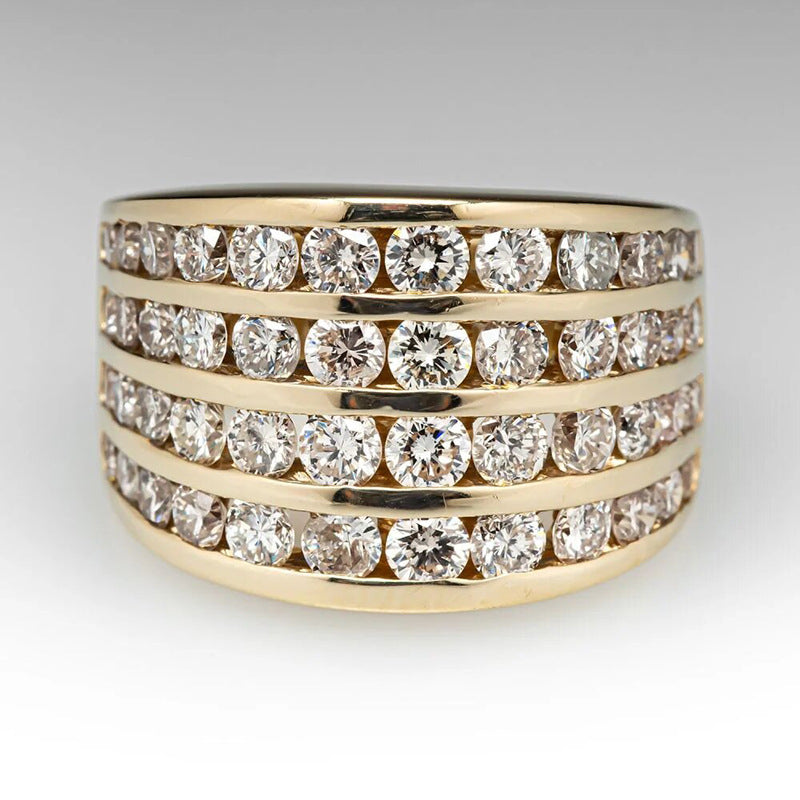 Multi Row Channel Set Diamond Wide Band Ring For Men Women Wedding Statement Cocktail Jewelry