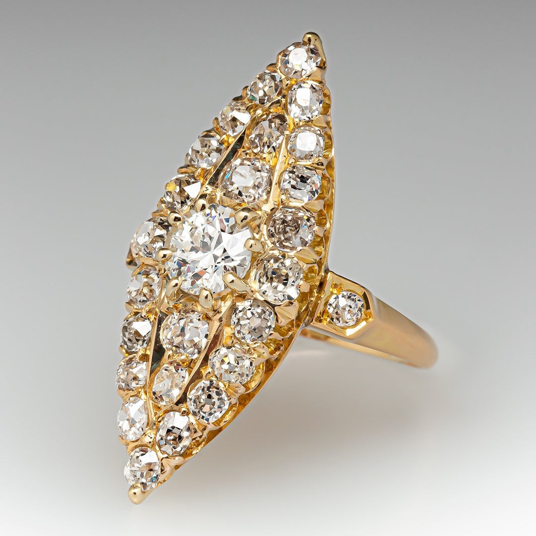 Vintage Marquise Diamond Statement Ring Antique Cluster Diamond Cocktail Ring For Women Fine Jewelry