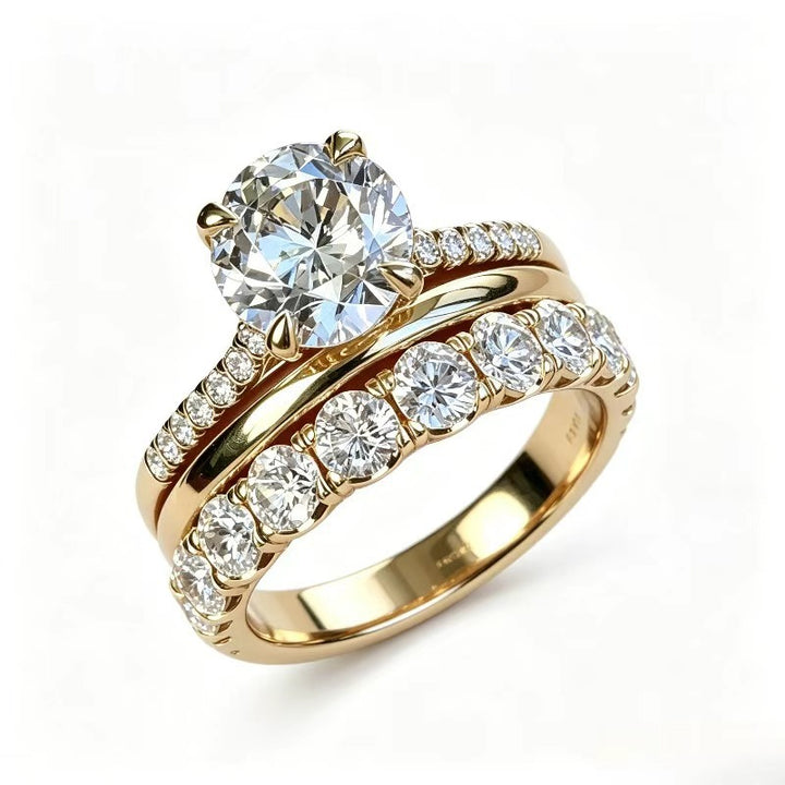 Three Piece Diamond Ring Set Women Solitaire Eternity Bands Gold Silver Luxury Bridal Jewelry