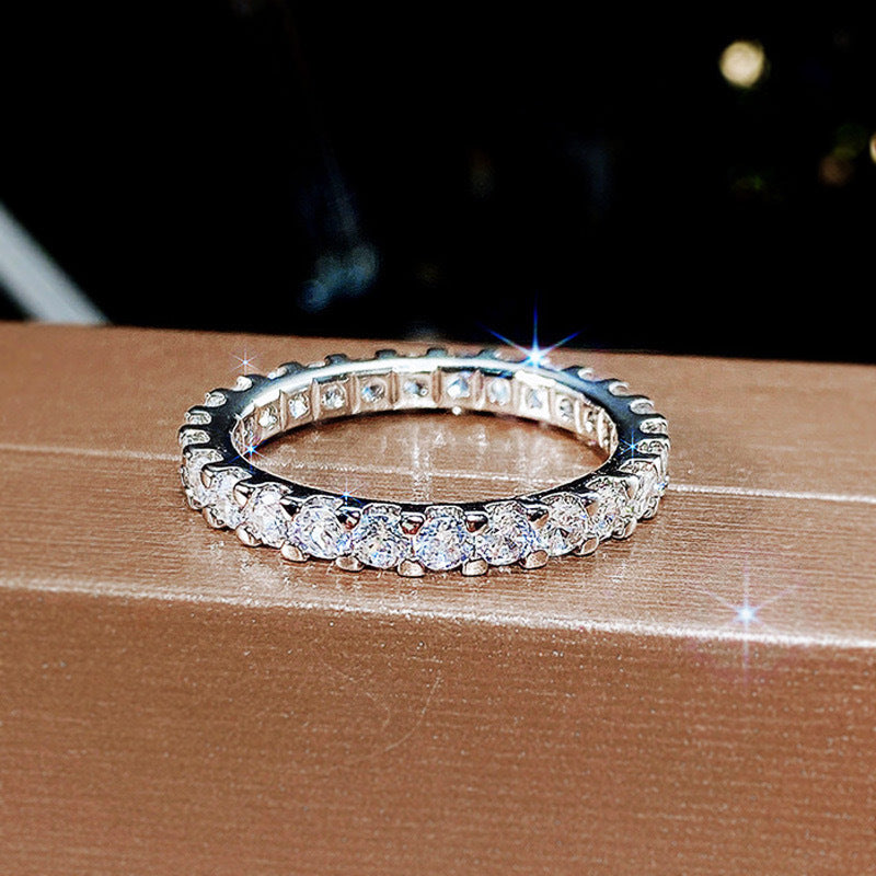 Full Eternity Diamond Band Ring Stackable Wedding Band Solid Silver & Solid Silver With 18K Gold Finish For Women